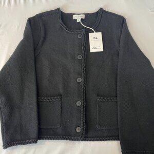 Free Assembly Womens Black Button Up 100% Cotton Cardigan Sweater size Large NWT